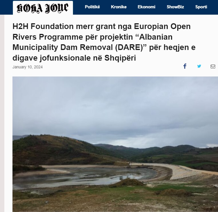 H2H Foundation merr grant nga Europian Open Rivers Programme për projektin 